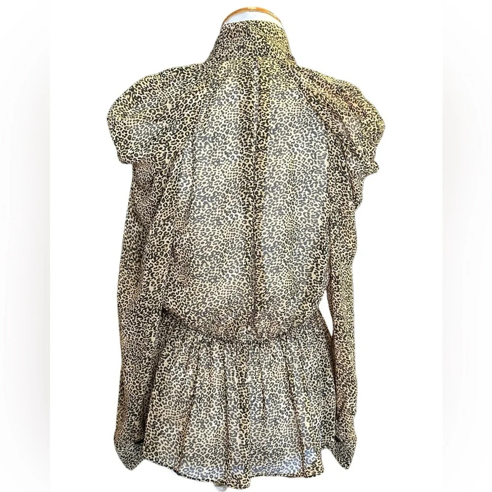 ZARA Sheer Womens Small Leopard Animal Print Scarf Neck Blouse Long Sleeve Shirt - Picture 4 of 8